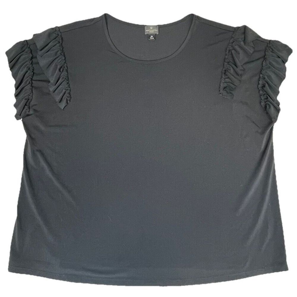 Worthington Shirt Womens Size 0X Black Ruffled Sleeve‎ Office Siren Business Job
